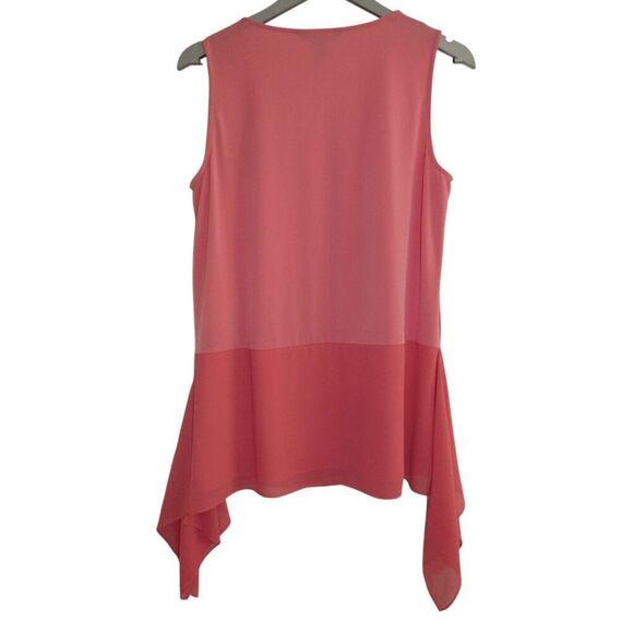ELLEN TRACY Women's Mixed Media Handkerchief Hem Tank Coral L - Picture 5 of 5